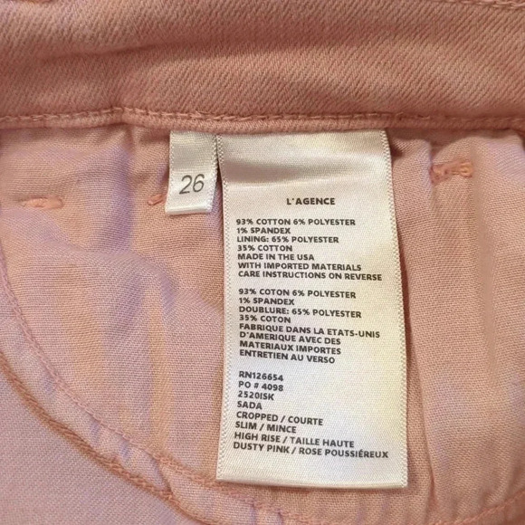 L'AGENCE Jeans Light Pink size 26 Cropped Raw Hem‎ - Picture 8 of 12
